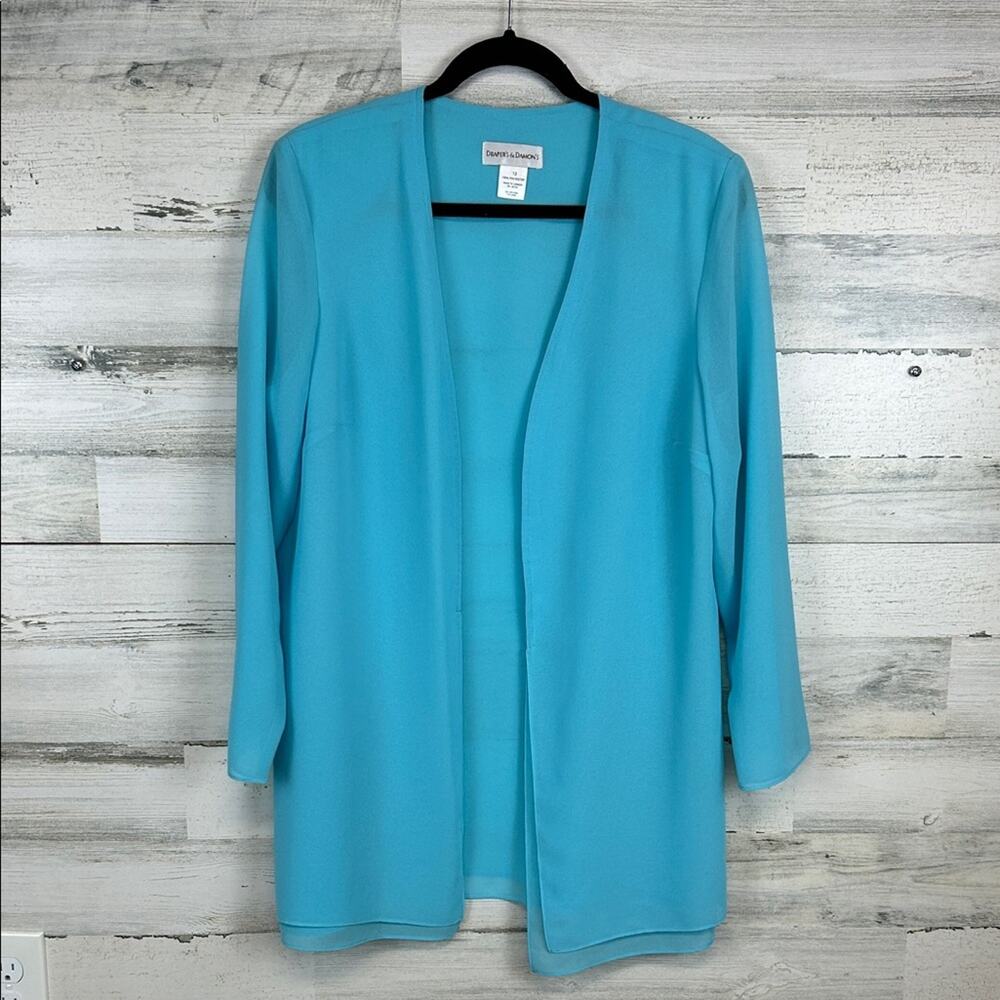 Draper’s & Damon’s Lightweight Chiffon Topper Jacket Women’s Size 12 Aqua Blue